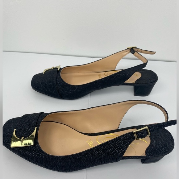 J.Renee Venda Black Closed Toe SlingBack Classic Pumps with Gold Hardware - Picture 7 of 7